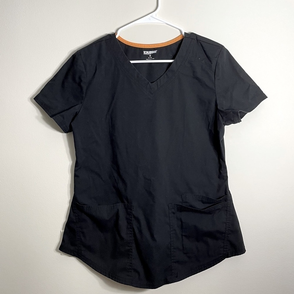Scrubstar black scrub nurse top shirt‎ short sleeves pockets comfortable women’s